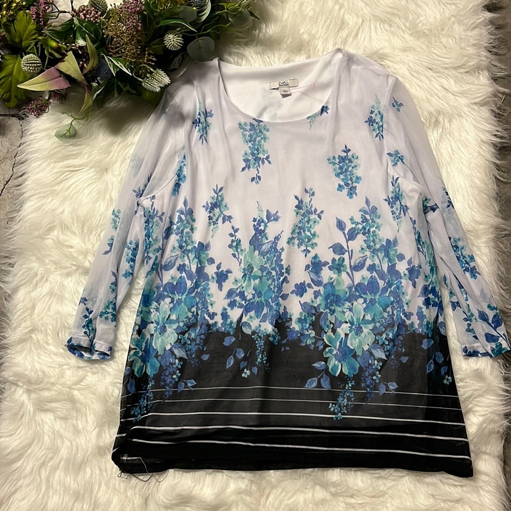 Croft and Barrow, women, long sleeve, white and blue, Shirt.